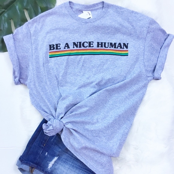 @lisaolaz Tops - Be A Nice Human Gray Rainbow Tee Unisex L